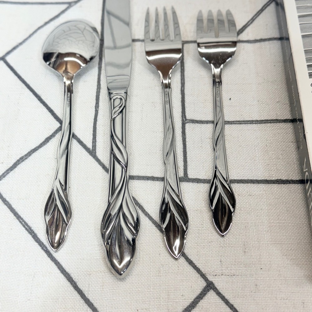Oneida Flatware 4 Piece Silver Eden Deluxe Stainless Steel Leaf Vine USA - Picture 4 of 9